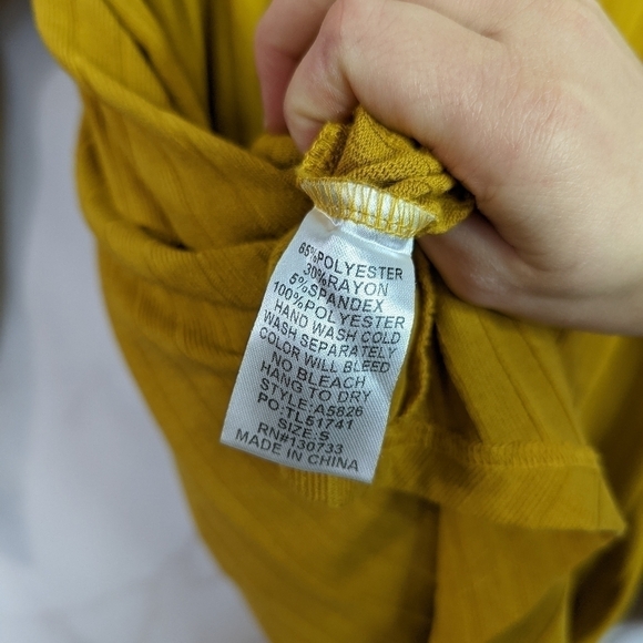 Umgee Long Sleeve Dress Rib Size Small Yellow Mustard Boho Tunic Pocket Basic - Picture 10 of 10
